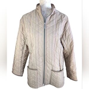 Barbour Quilted Lightweight Jacket in Beige with Subtle Pink Stripe